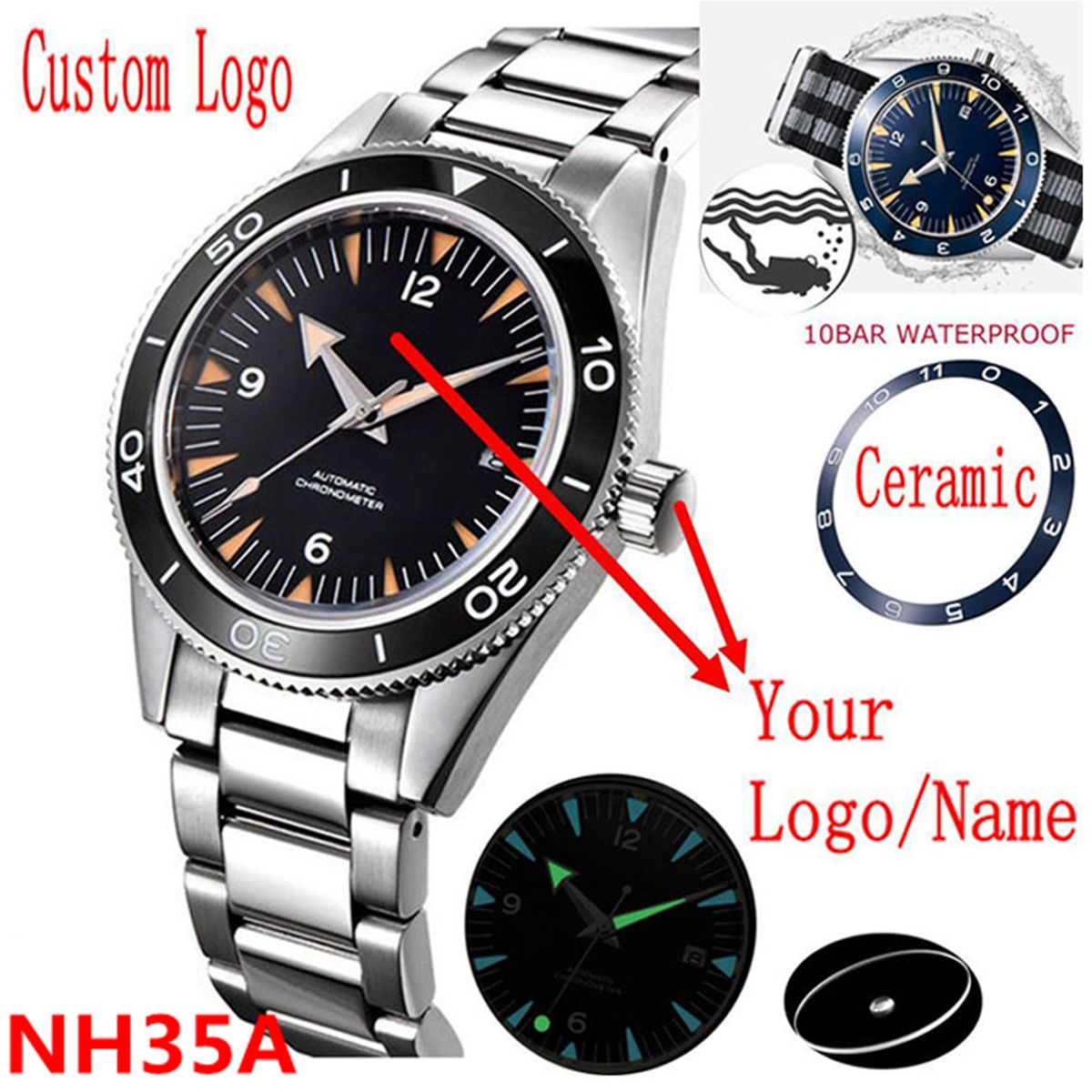 Luxury Watch Uk - Logo personalizzato NH35 Movimento Orologio 10